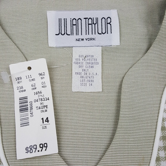 Vintage Julian Taylor Button Front Dress Sz 14 - Picture 3 of 8
